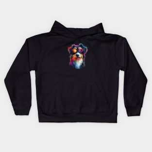 Colourful Cool Golden Doodle Dog with Sunglasses Kids Hoodie